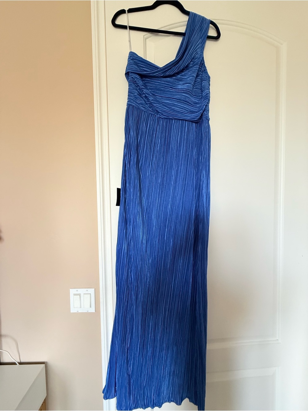 Poised Performance Blue Plisse One-Shoulder Maxi Dress